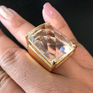 Large gold cocktail ring clear crystal size 9